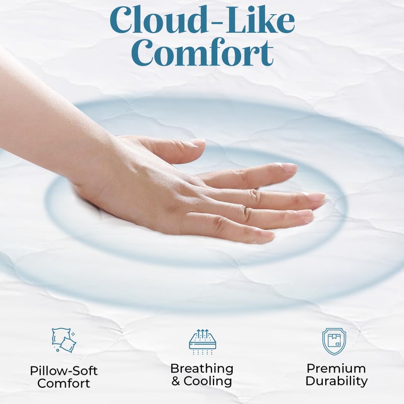 Micropuff Fitted Mattress Pad - Full XL Size (54" x 80") Mattress Pad - Soft and Comfortable Fitted Mattress Protector - Mattress Cover Stretches 12 to 15 Inches Deep - Easy to Wash - Image 4